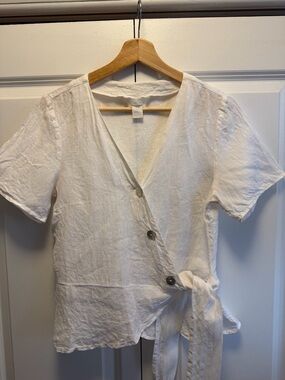 H&M White Linen Wrap Blouse with Side Tie